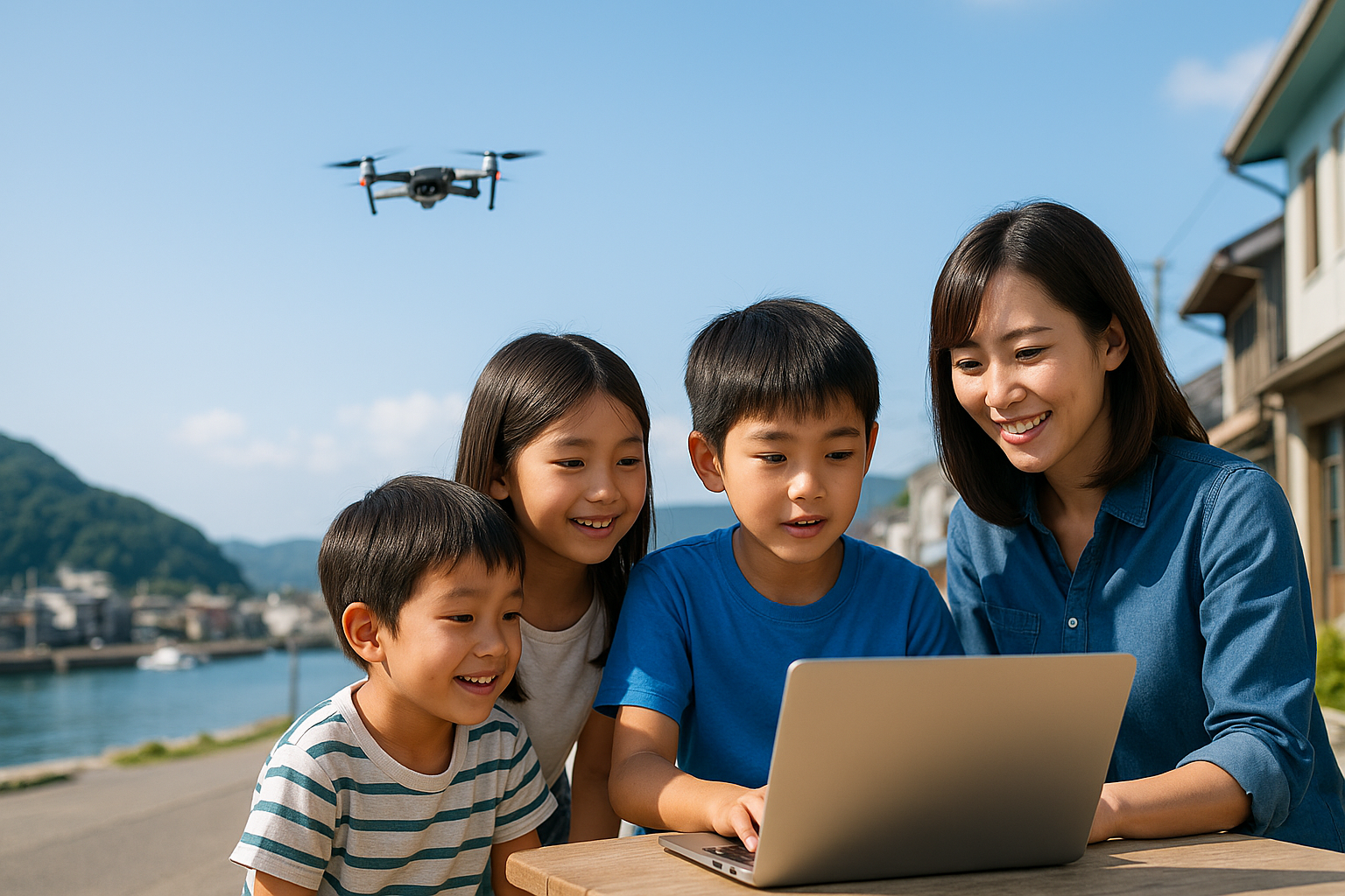 学童・WEB・ドローンで地域をつなぐイメージ